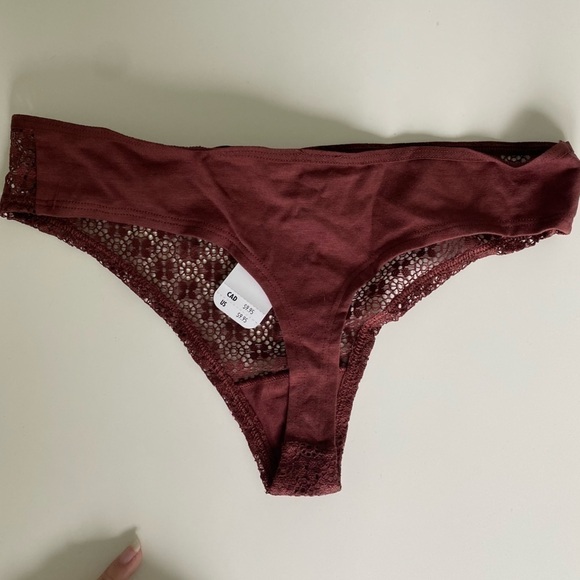NWT La Senza Lace Front Thong Panties in Deep Burgundy Red • S Small - Picture 2 of 4